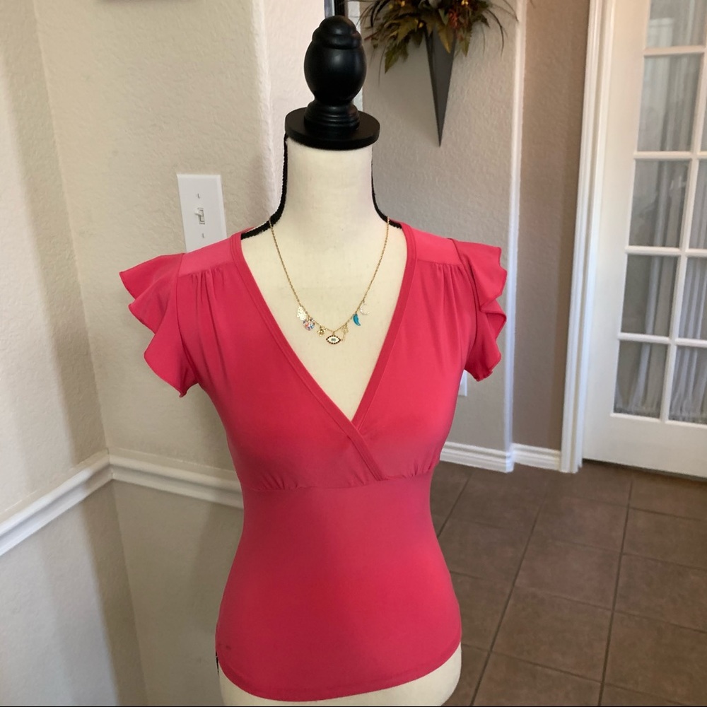 Vintage Cressong hot pink flutter sleeve top blouse Size S